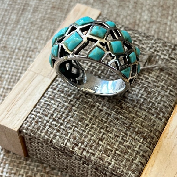 Turquoise Silver Geometric Ring 925 Silver - Picture 6 of 6
